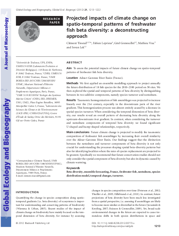 (PDF) Projected impacts of climate change on spatio‐temporal patterns ...