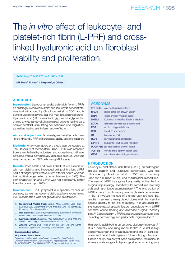 (PDF) The in vitro effect of leukocyte- and platelet-rich fibrin (L-PRF ...