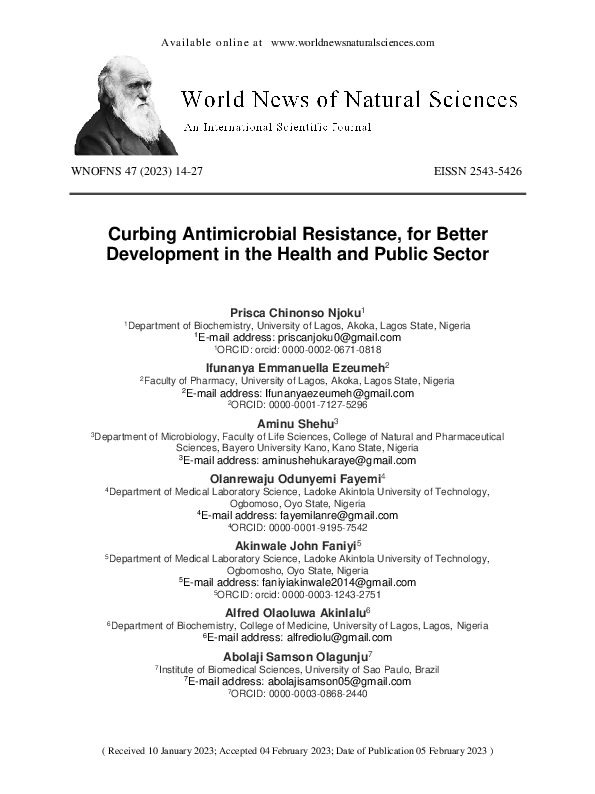 (PDF) Curbing Antimicrobial Resistance, for Better Development in the ...