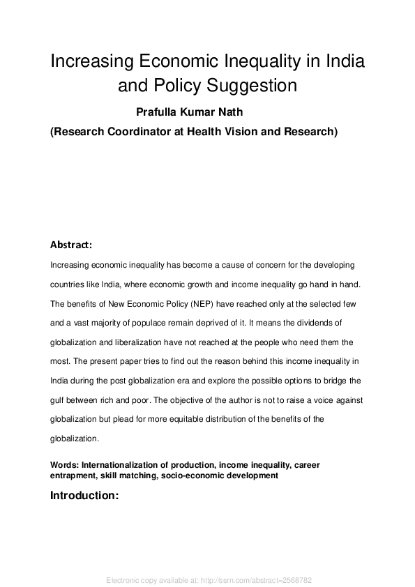 (PDF) Increasing Economic Inequality in India and Policy Suggestion