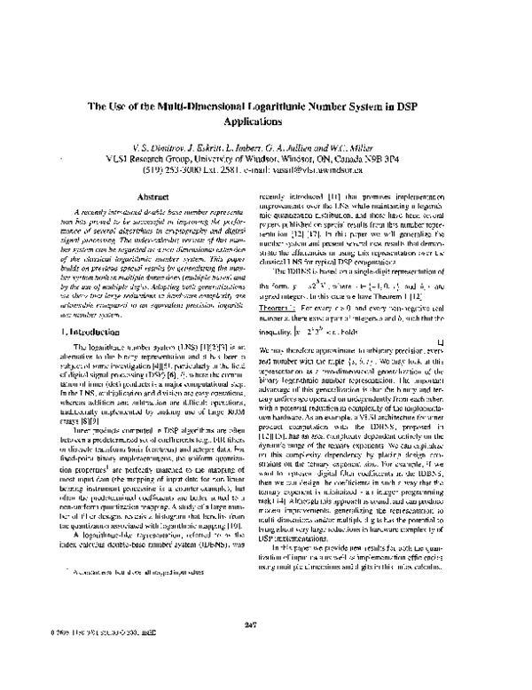 (PDF) The use of the multi-dimensional logarithmic number system in DSP ...