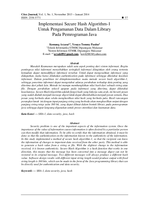 (PDF) Implementasi Secure Hash Algorithm-1 Untuk Pengamanan Data Dalam ...