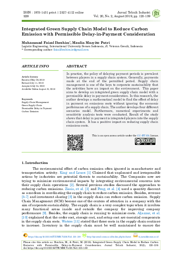 (PDF) Integrated Green Supply Chain Model to Reduce Carbon Emission ...