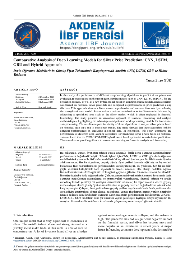 (PDF) Comparative Analysis of Deep Learning Models for Silver Price ...