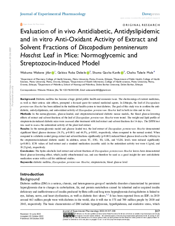 (PDF) Evaluation of in vivo Antidiabetic, Antidyslipidemic and in vitro ...