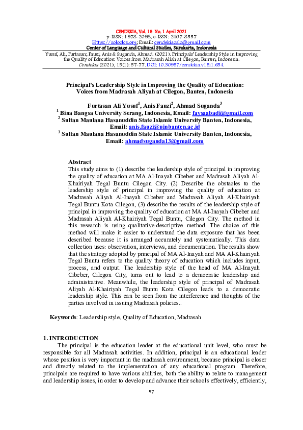 (PDF) Principal's Leadership Style in Improving the Quality of ...