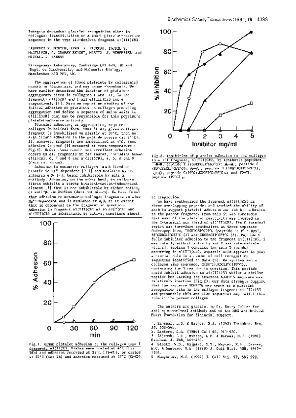 (PDF) Integrin-dependent platelet recognition sites in collagen ...