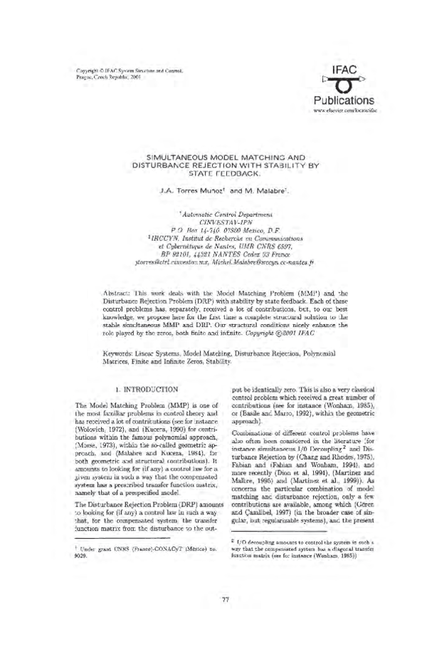(PDF) Simultaneous model matching and disturbance rejection with ...