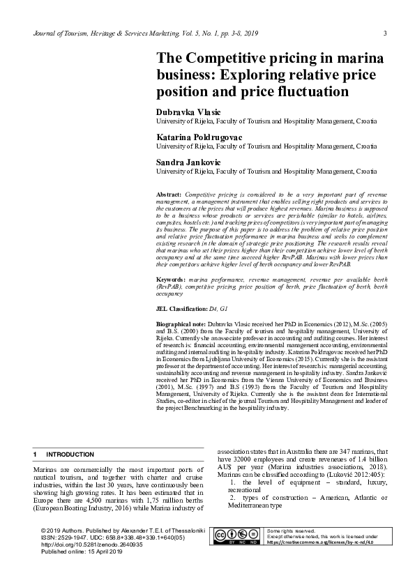 (PDF) The Competitive pricing in marina business: Exploring relative ...