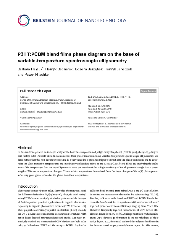 (PDF) P3HT:PCBM blend films phase diagram on the base of variable ...