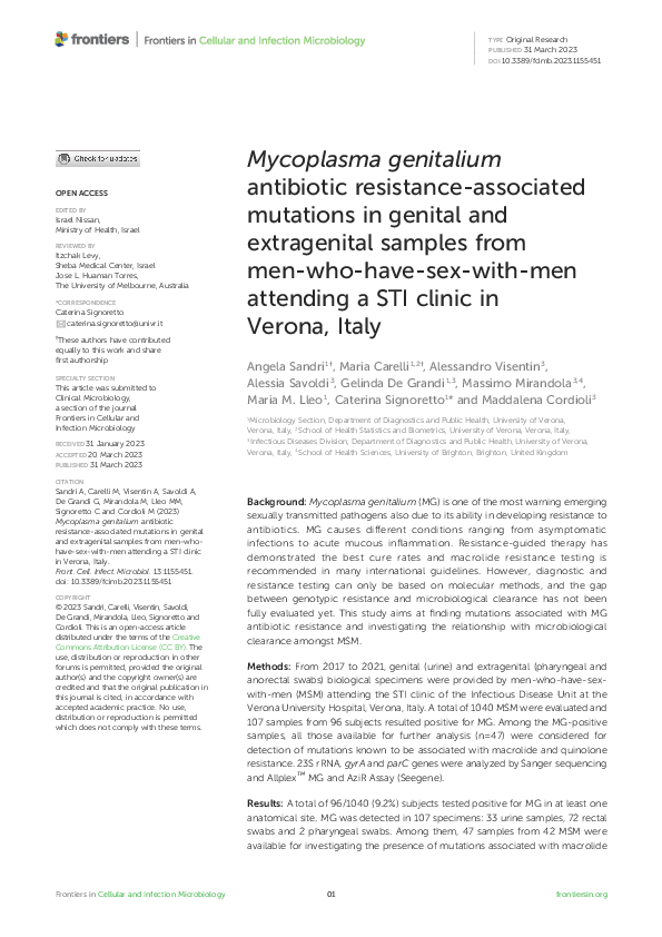 (PDF) Mycoplasma genitalium antibiotic resistance-associated mutations ...
