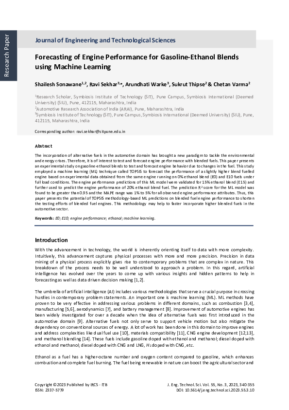 (PDF) Forecasting of Engine Performance for Gasoline-Ethanol Blends ...