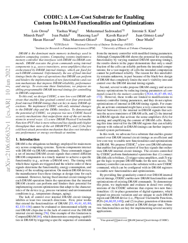(PDF) CODIC: A Low-Cost Substrate for Enabling Custom In-DRAM ...