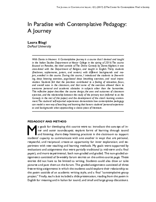 (PDF) In Paradise with Contemplative Pedagogy: A Journey