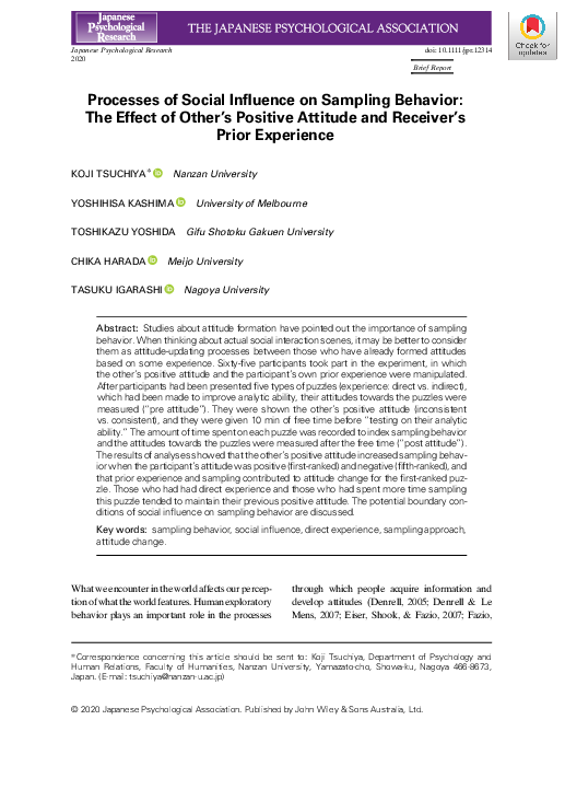 (PDF) Processes of Social Influence on Sampling Behavior: The Effect of ...