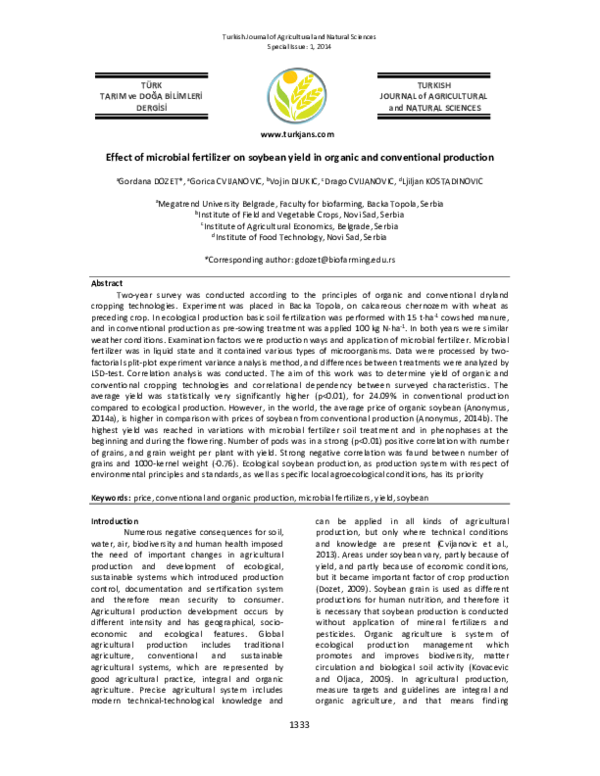 (PDF) Effect of microbial fertilizer on soybean yield in organic and ...