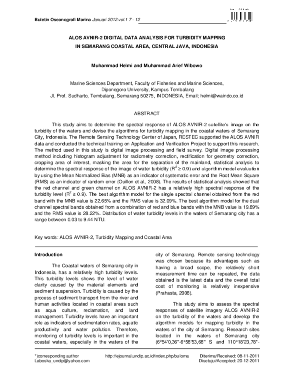 (PDF) Alos AVNIR-2 Digital Data Analysis for Turbidity Mapping in ...