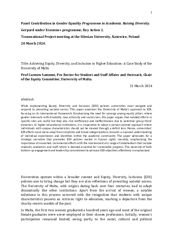 (DOC) Achieving Equity, Diversity, and Inclusion in Higher Education: A ...
