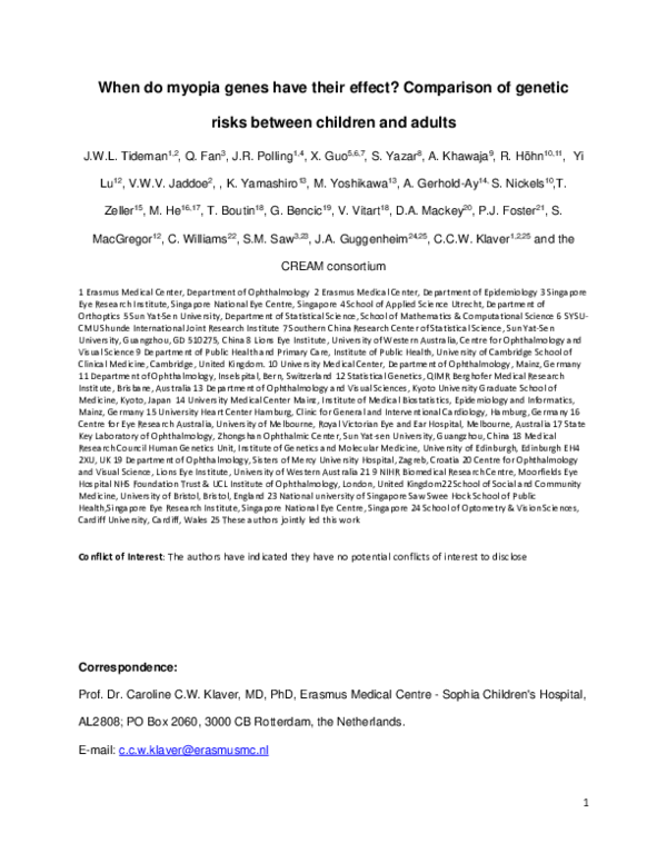 (PDF) When do myopia genes have their effect? Comparison of genetic ...
