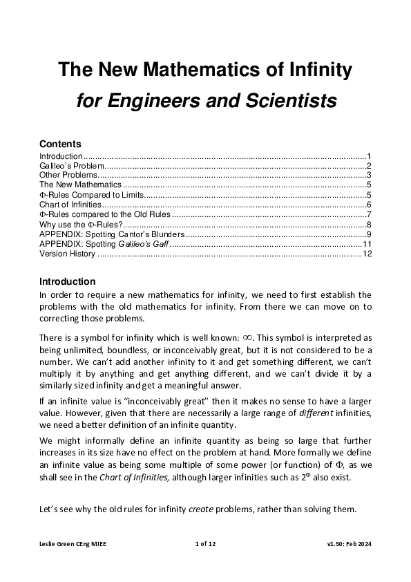 (PDF) The New Mathematics of Infinity for Engineers and Scientists
