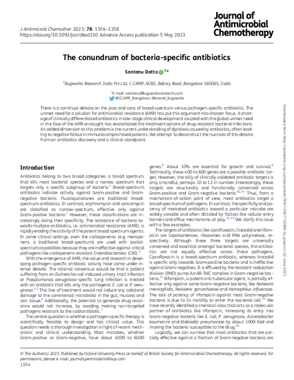 (PDF) The conundrum of bacteria-specific antibiotics