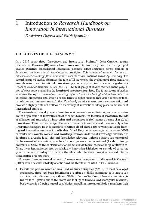 (PDF) Introduction to Research Handbook on Innovation in International ...