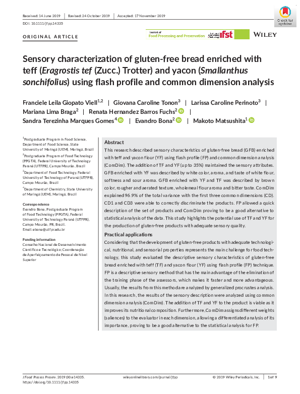 (PDF) Sensory characterization of gluten‐free bread enriched with teff ...