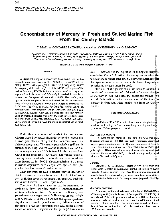 (PDF) Concentrations of Mercury in Fresh and Salted Marine Fish From ...