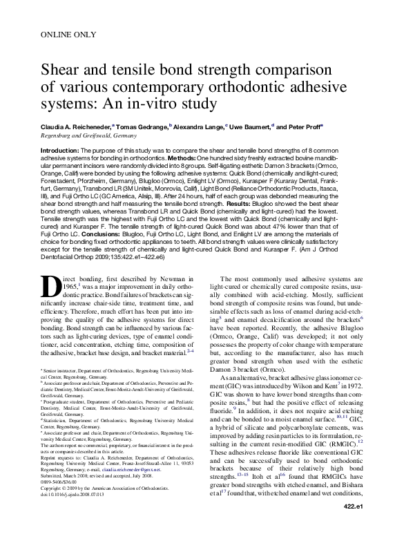 (PDF) Shear and tensile bond strength comparison of various ...
