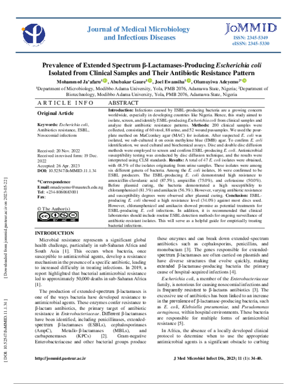 (PDF) Prevalence of Extended Spectrum β-Lactamases-Producing ...