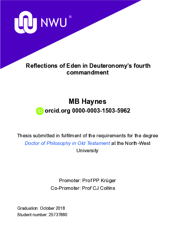 PDF) Reflections of Eden in Deuteronomy's fourth commandment