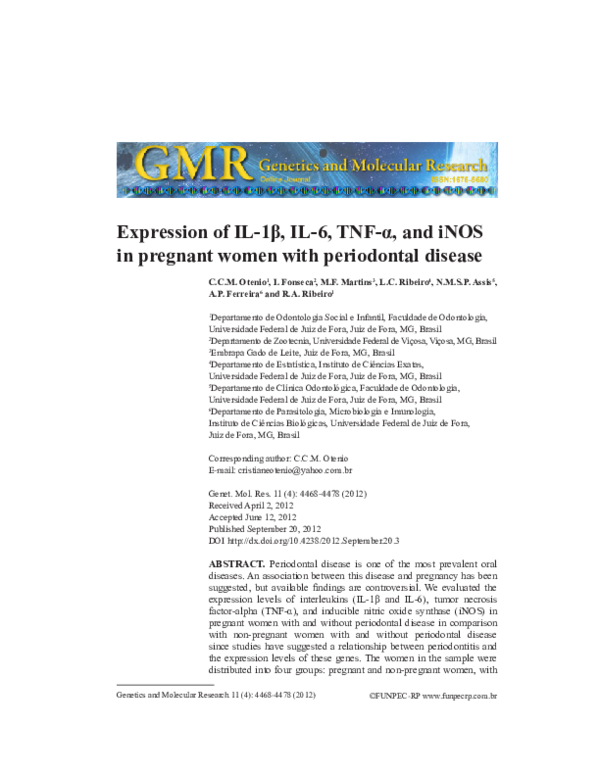 (PDF) Expression of IL-1, IL-6, TNF-α, and iNOS in pregnant women with ...