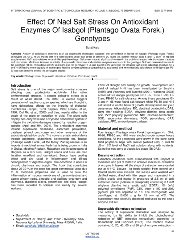 (PDF) Effect Of Nacl Salt Stress On Antioxidant Enzymes Of Isabgol ...