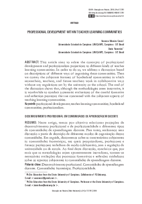 (PDF) Professional Development Within Teacher Learning Communities