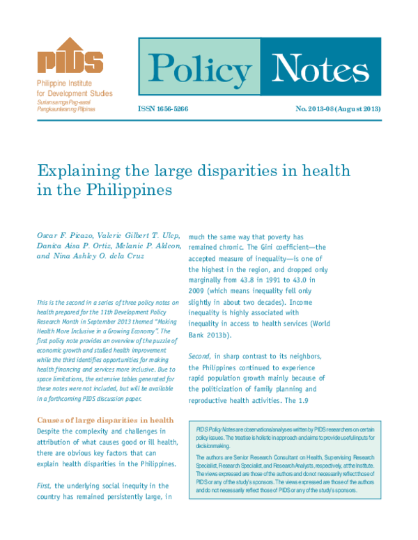 (PDF) Explaining the large disparities in health in the Philippines