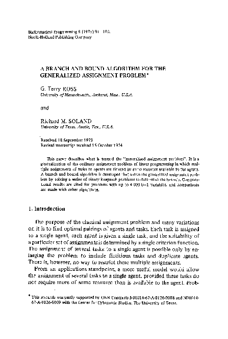 (PDF) A branch and bound algorithm for the generalized assignment problem