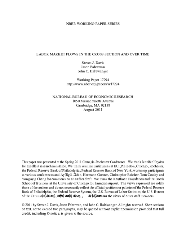 (PDF) Labor market flows in the cross section and over time