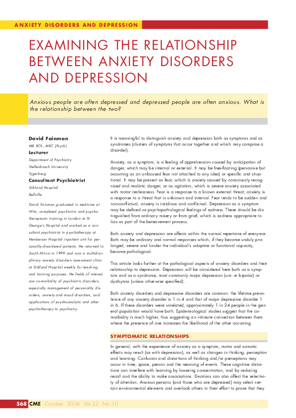 (PDF) Examining the Relationship Between Anxiety Disorders and Depression