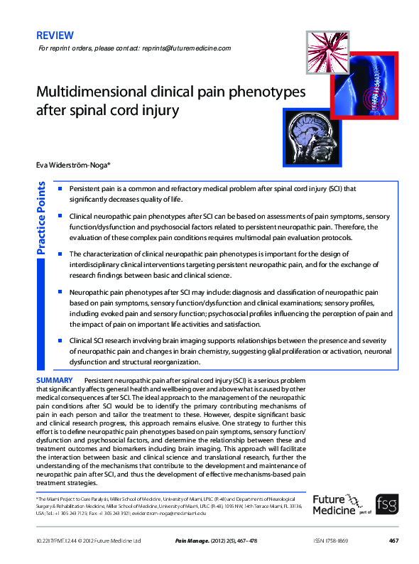 (PDF) Multidimensional clinical pain phenotypes after spinal cord injury
