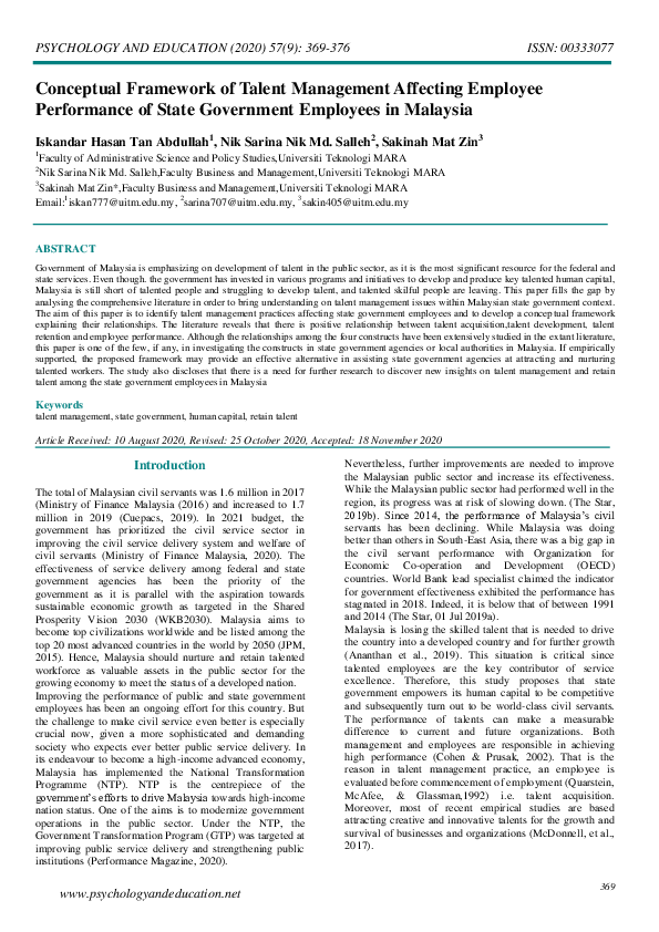 (PDF) Conceptual Framework of Talent Management Affecting Employee ...