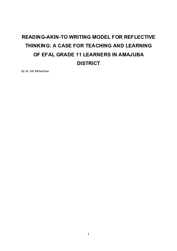 (DOC) READING-AKIN-TO WRITING MODEL FOR REFLECTIVE THINKING: A CASE FOR ...