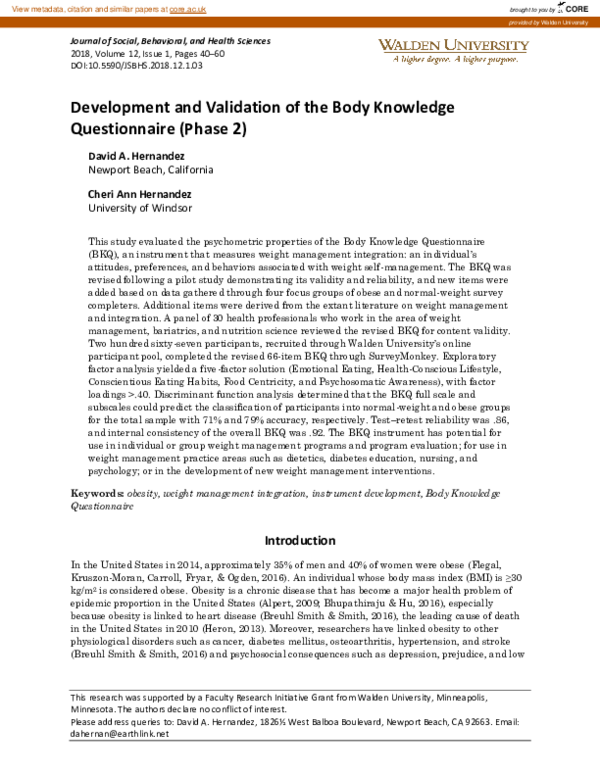 (PDF) Development and Validation of the Body Knowledge Questionnaire ...