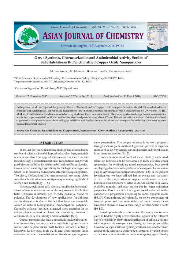 (PDF) Green Synthesis, Characterization and Antimicrobial Activity ...