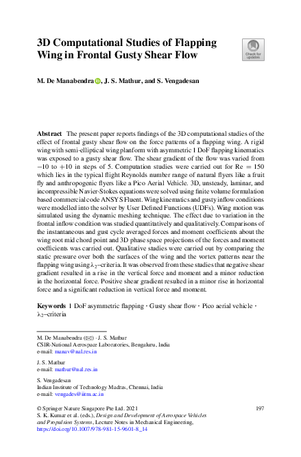 (PDF) 3D Computational Studies of Flapping Wing in Frontal Gusty Shear Flow