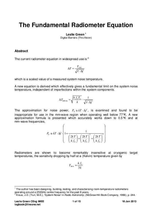 (PDF) The Fundamental Radiometer Equation