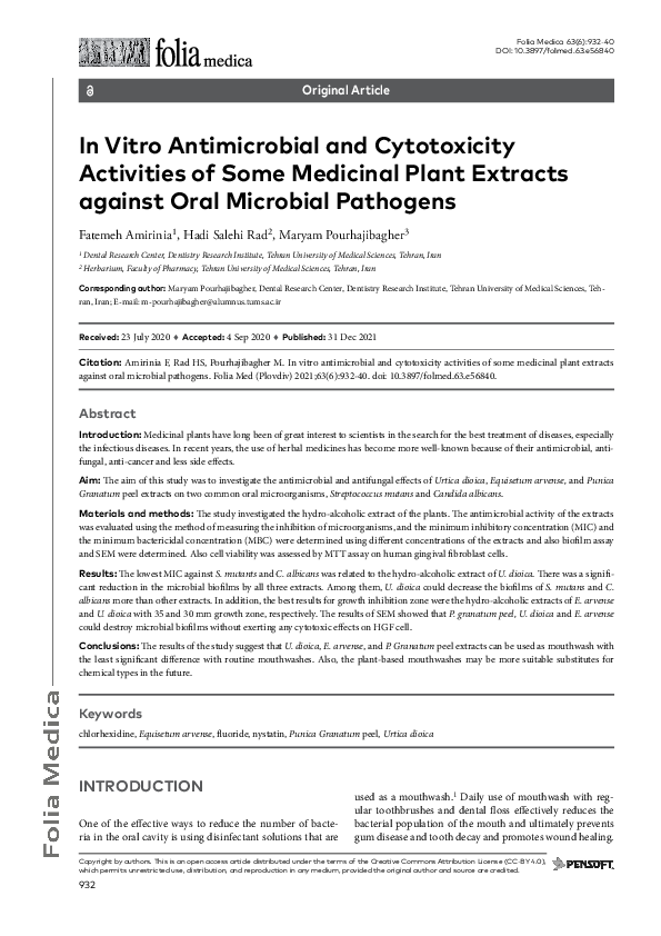 (PDF) In Vitro Antimicrobial and Cytotoxicity Activities of Some ...