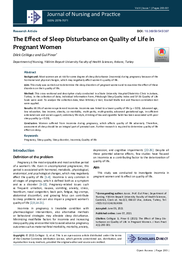(PDF) The Effect of Sleep Disturbance on Quality of Life in Pregnant Women