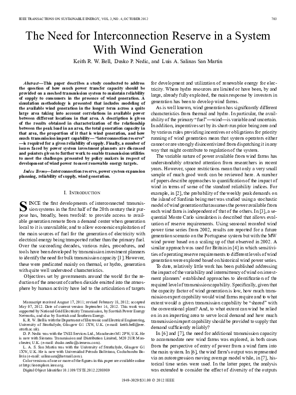 (PDF) The Need for Interconnection Reserve in a System With Wind Generation