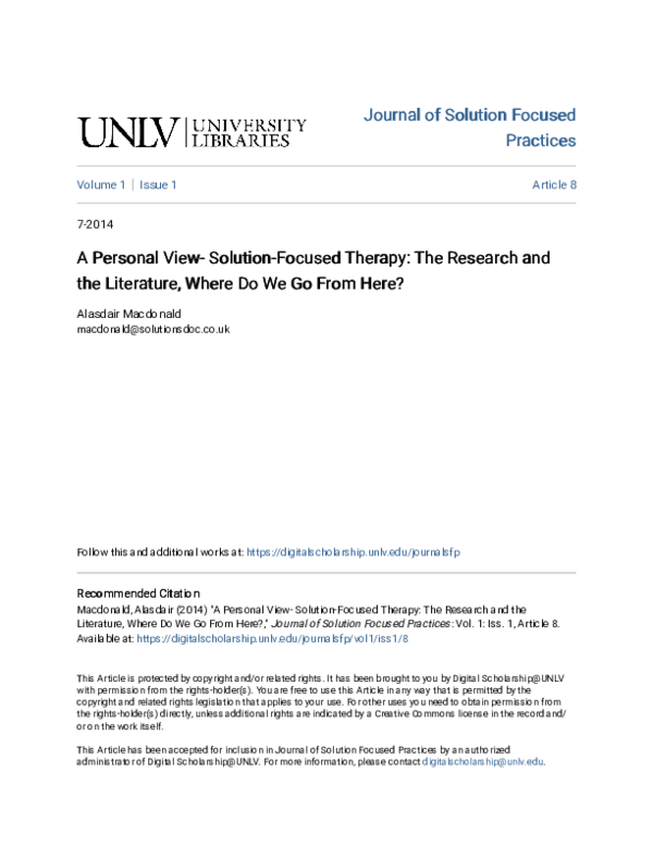 (PDF) A Personal View- Solution-Focused Therapy: The Research and the ...