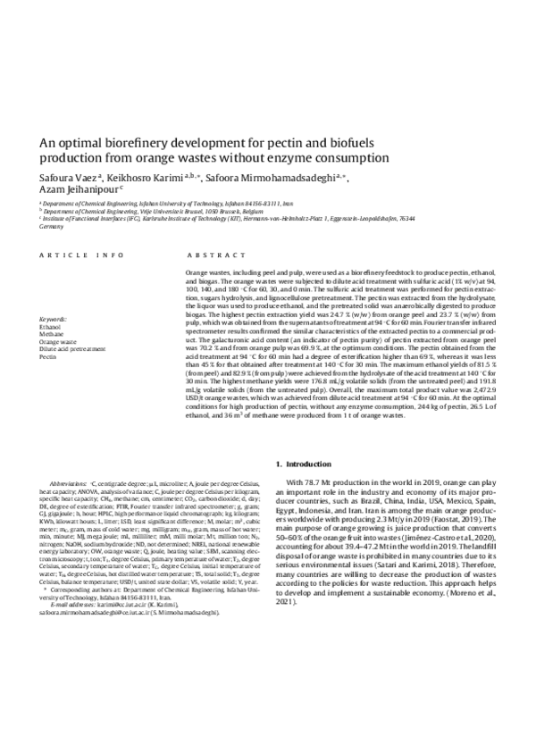 (PDF) An optimal biorefinery development for pectin and biofuels ...